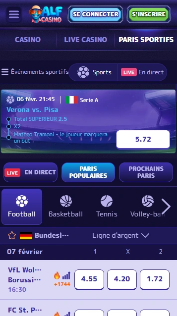 Paris Sportif par AlfCasino Alf-Casino Logo de la Section Paris Sportifs du Bookmaker