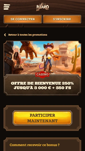 Offres sur Lizaro Casino Lizaro Casino {{ now().format('Y') }} Presente Sérieux Bonus de Bienvenue !