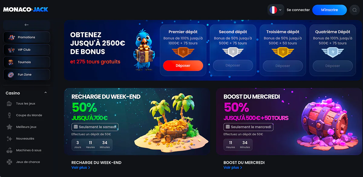 Bonus sur Casino MonacoJack pour les Français Monaco-Jack Casino Bonus