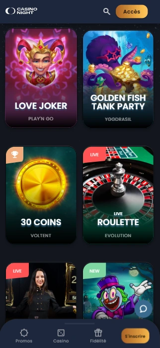 Jeux sur Casino-Night Essayer de Jouer Sérieux Jeux au NightCasino en Ligne