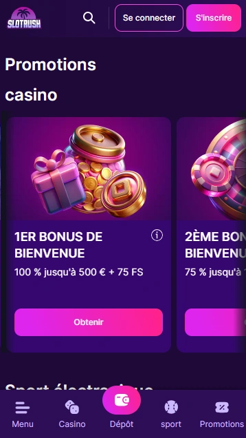 Bonus de Bienvenue en SlotRush Top Offres sur SlotRush Casino {{ now().format('Y') }} Après Inscription